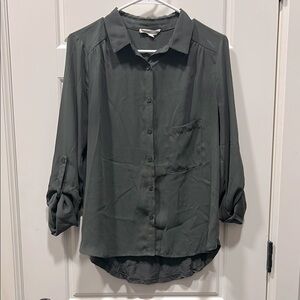 Dark Green Button-Up Blouse